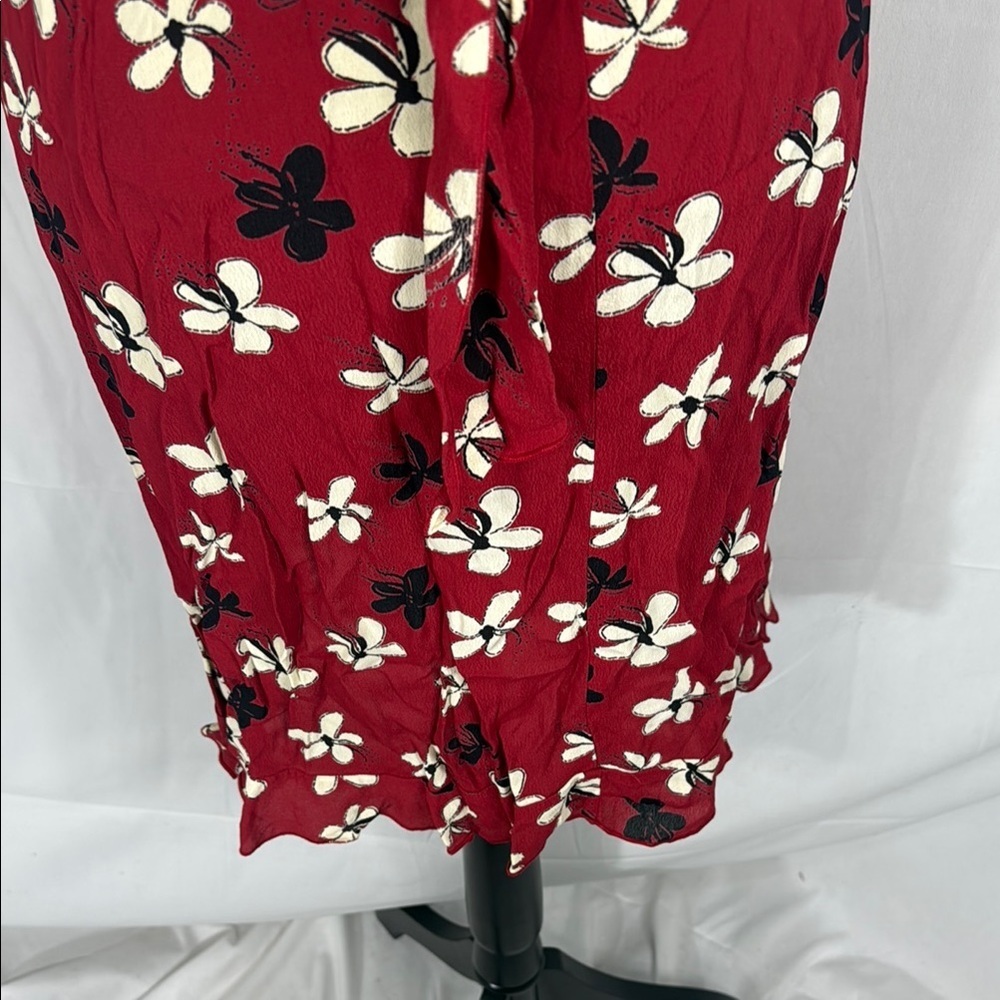 Pink Wheels Red Floral Wrap Dress Size M Made in USA - Picture 9 of 9